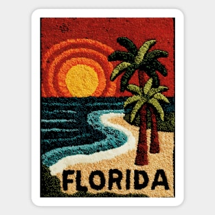 Florida Beach Sunset Linocut Print | Retro Sunshine State Vacation Magnet